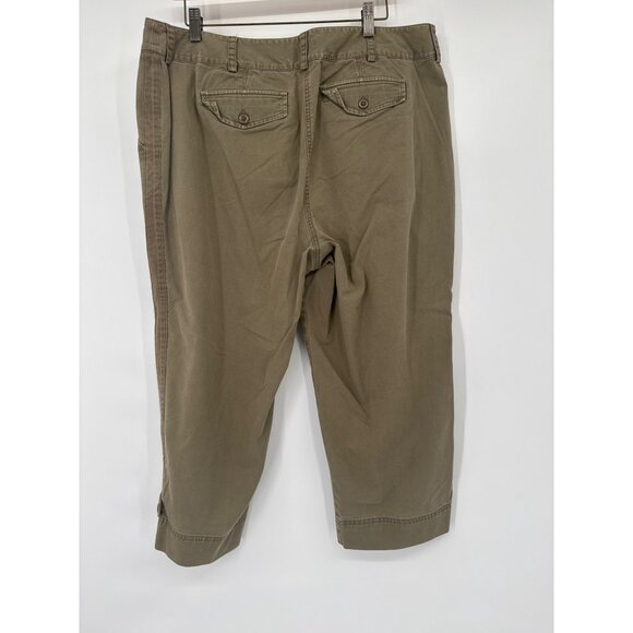Talbots Womens Stretch olive Cropped Pants Size 16 Cotton stretch Hem Detail - Picture 2 of 3